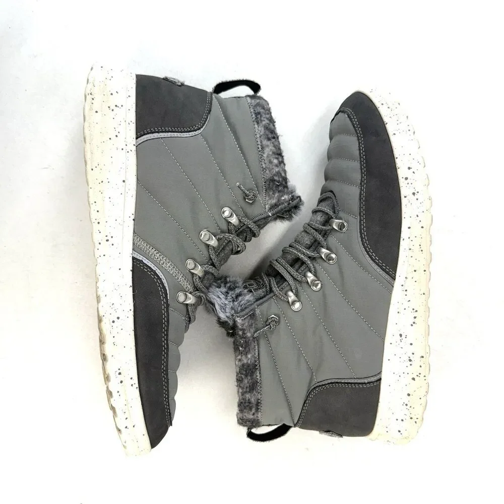 Hey Dude Brandy Women's Grey Slip On Faux Fur Comfort High Top Booties Size 11
